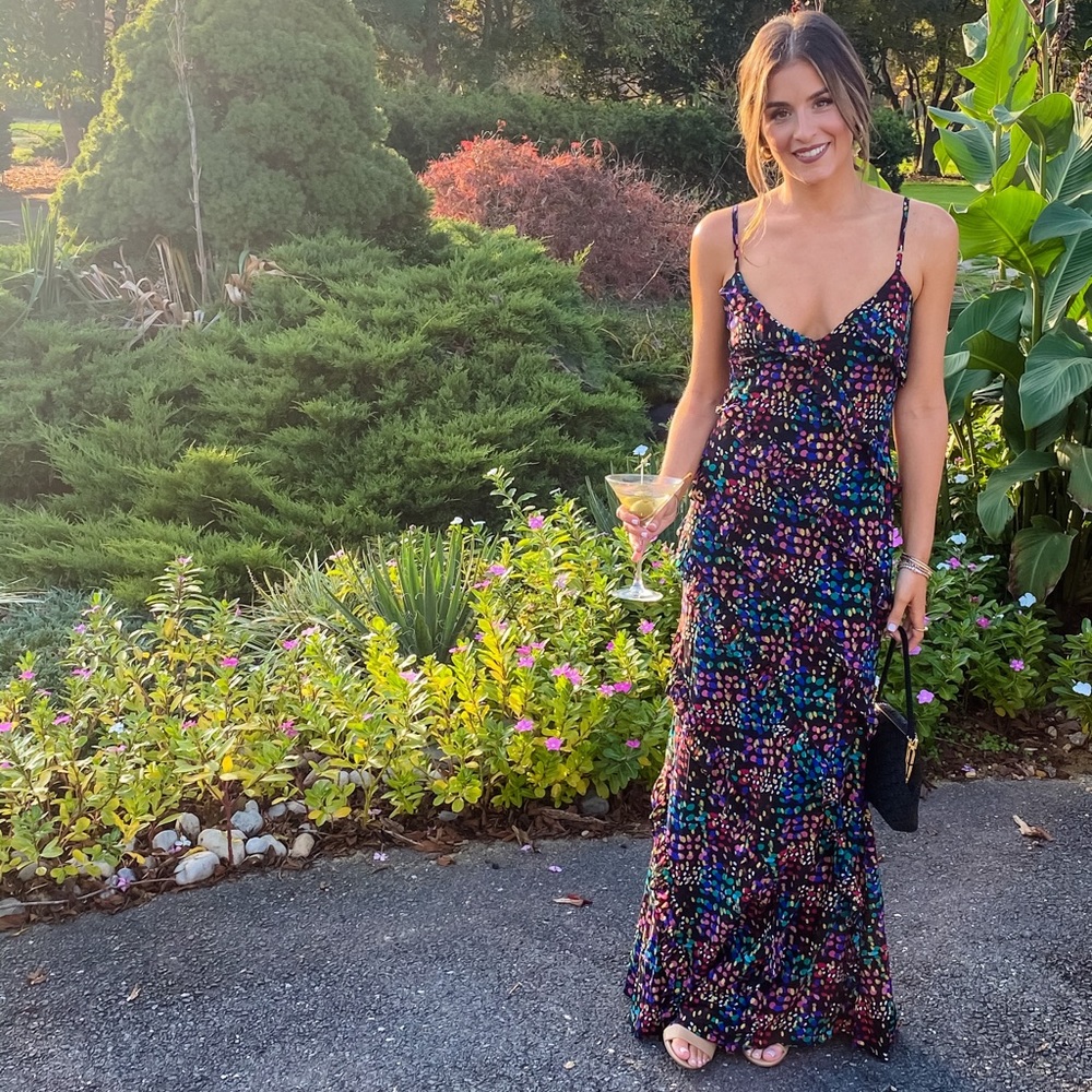 FOR SALE — Black & Multi. Maxi Dress. Gown. Double Lined. Worn Once.